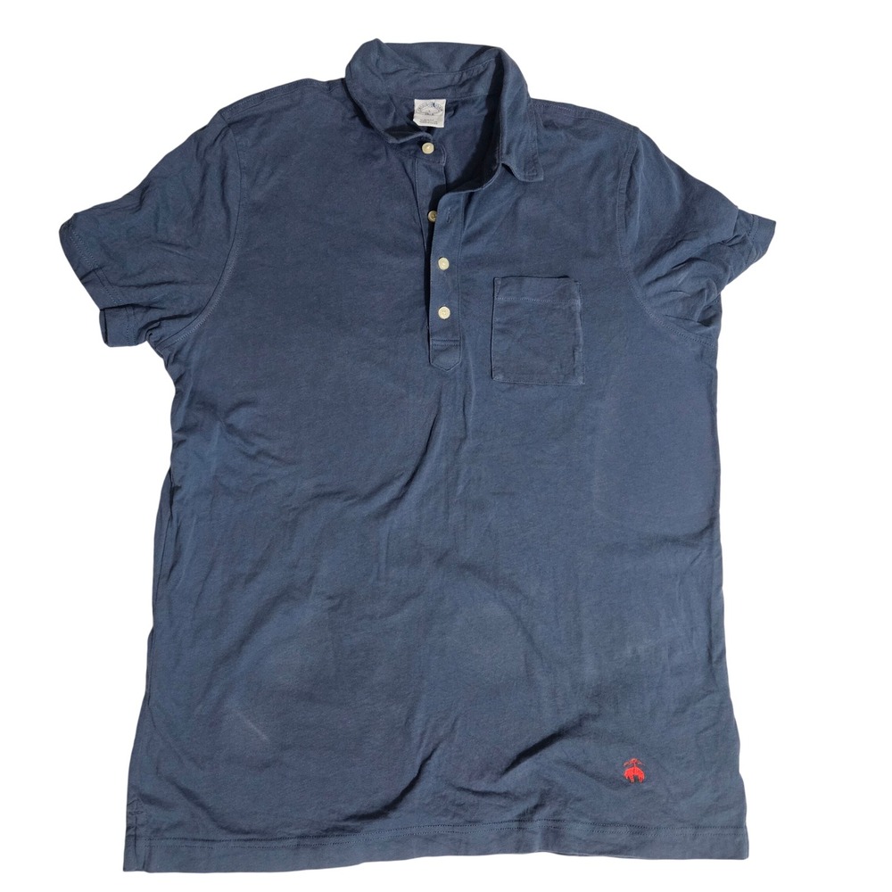 Brooks Brothers 1818 Mens Slim Fit Polo Shirt Blue Cotton Short Sleeve Large